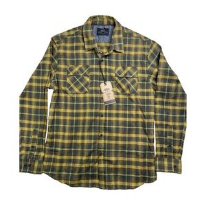 MBX Men's XL Plaid Flannel Shirt Yellow Green Button Up NWT Cotton Blend